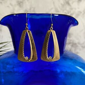 Gold Dangle Earrings With Single Diamond Hanging Triangle Shaped Earrings